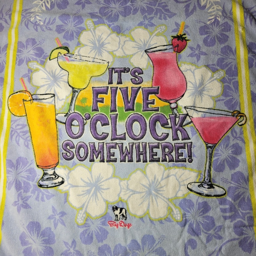 Vtg It's 5 O'Clock Somewhere Big Dogs‎ Beach Towel Pool  30x54 Margartiville